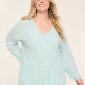 Lane Bryant Light Blue Cable knit V-Neck Sweater